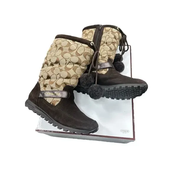 Coach Boots Women’s Size US6 Juniper 12CSIG Suede Signature in Brown - Picture 1 of 7